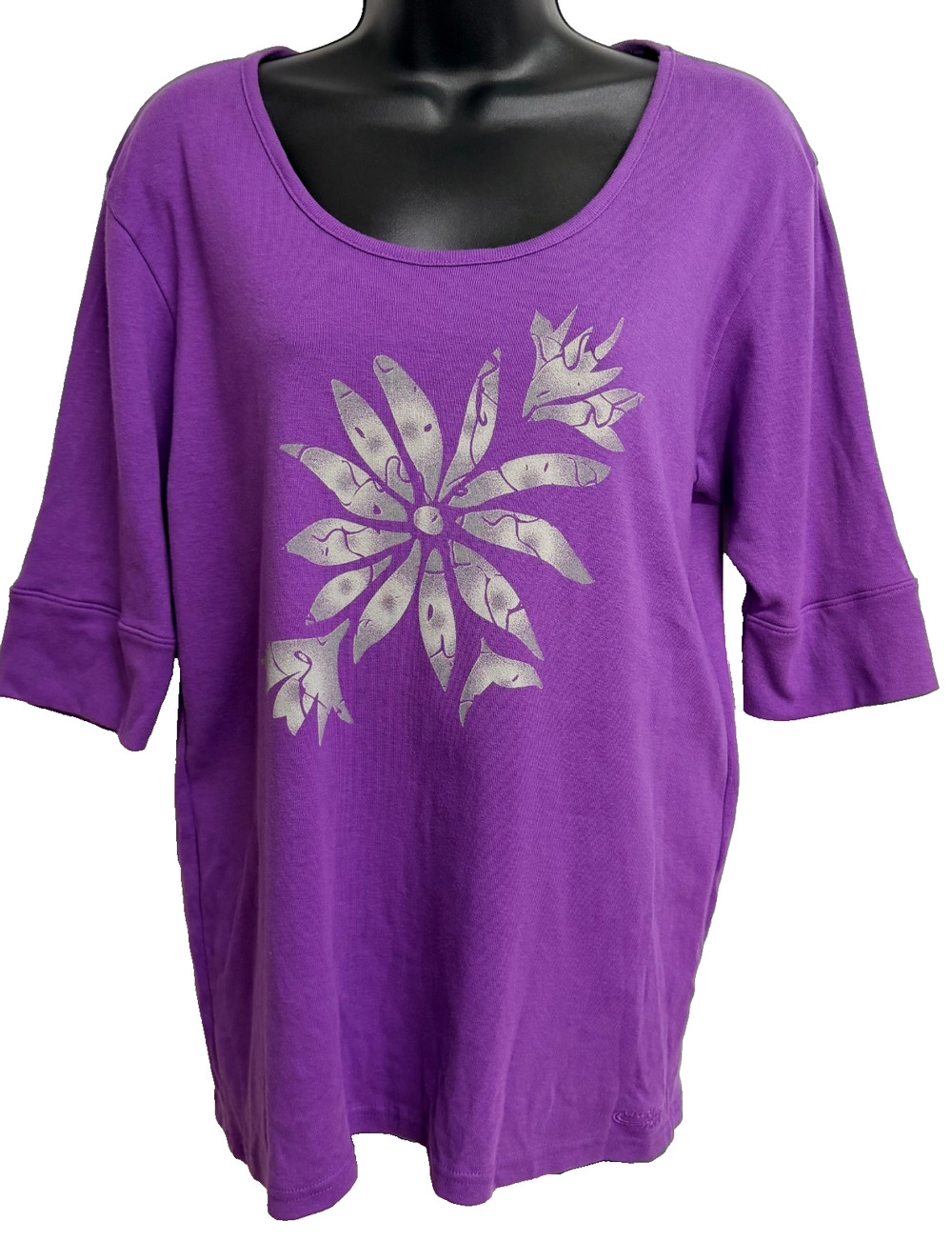 Crazy Shirt XL Scoop Shirt Womens Purple Graphic 3/4 Cuff Sleeve Casual Boho Top